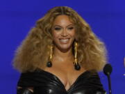 FILE - Beyonc? appears at the 63rd annual Grammy Awards in Los Angeles on March 14, 2021.
