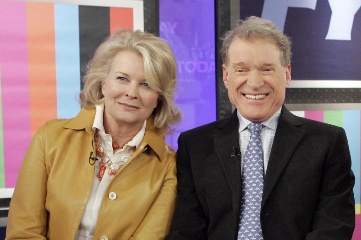 FILE - Charles Kimbrough, right, poses with Candice Bergen, a fellow cast member of the "Murphy Brown" TV series, as they are reunited for a segment of the NBC "Today" program in New York, on Feb. 27, 2008. Kimbrough, a Tony- and Emmy-nominated actor who played a straight-laced news anchor opposite Bergen on "Murphy Brown," died Jan. 11, 2023, in Culver City, Calif. He was 86. The New York Times first reported his death Sunday, Feb 5.