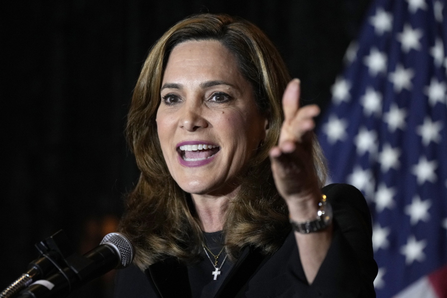 FILE - Rep. Maria Elvira Salazar, R-Fla., speaks at a Republican campaign rally in West Miami, Fla., Oct. 19, 2022. More than half of the residents in the slice of Miami that includes Little Havana were born abroad. And when Salazar ran for reelection in 2022, she won by 15 percentage points. The GOP's dominance of Florida's 27th congressional district is emblematic of the party's inroads with Latino voters in recent years in much of the U.S. and especially in Florida.