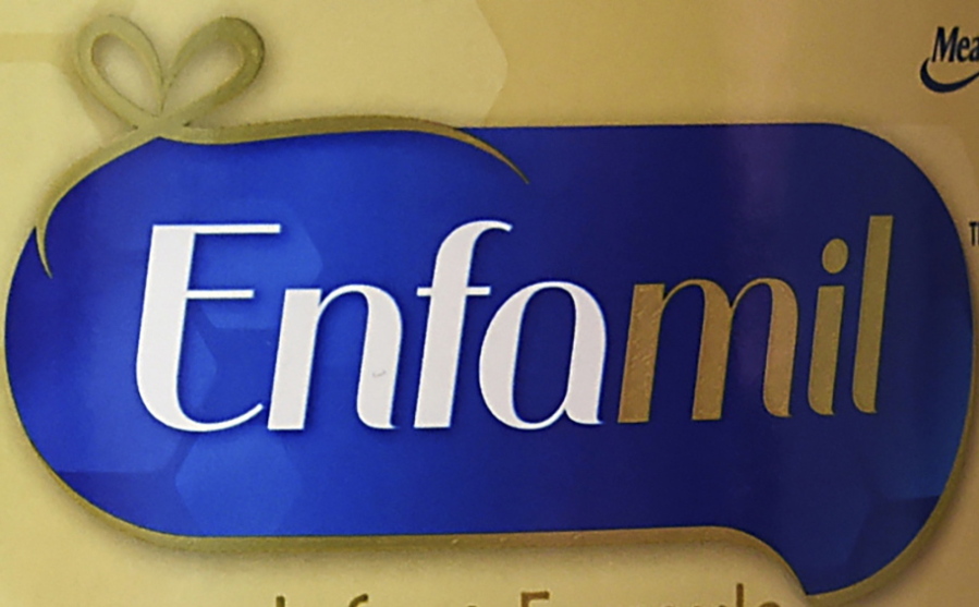 FILE - This June 8, 2015 photo shows the logo for Enfamil, in Monroe, Mich.  The maker of Enfamil baby formula announced a recall, Tuesday, Feb. 21, 2023, of about 145,000 cans of infant formula due to the possibility of cross-contamination with a bacteria that can live in dry foods.