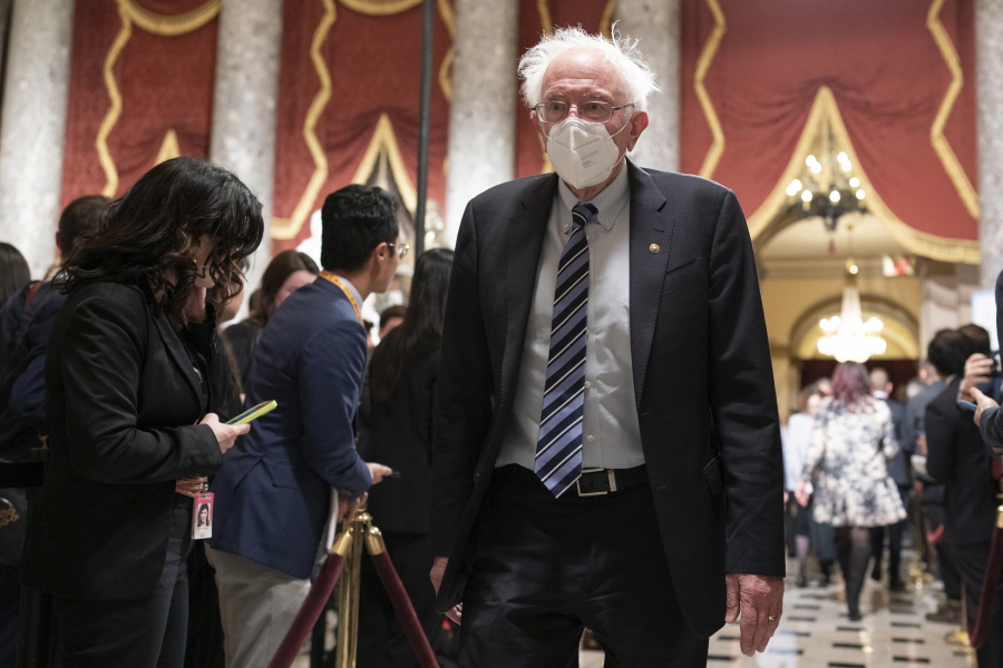 Sen. Bernie Sanders, I-Vt., leaves the House Chamber after President Joe Biden's State of the Union address to a joint session of Congress at the Capitol, Tuesday, Feb. 7, 2023, in Washington.