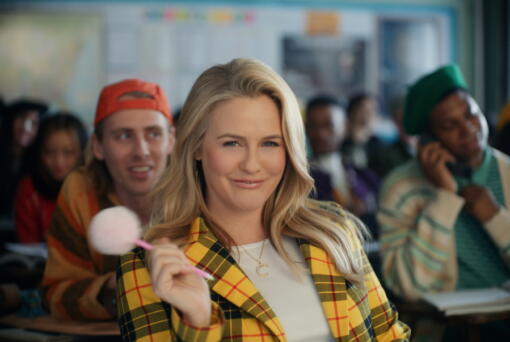 This photo provided by Rakuten Rewards shows Alicia Silverstone in a scene from Rakuten Rewards 2023 Super Bowl NFL football spot.  Big name advertisers are paying as much as $7 million for a 30-second spot during the big game on Sunday, Feb. 12, 2023. In order to get as much as a return on investment for those million, most advertisers release their ads in the days ahead of the big game to get the most publicity for their spots.