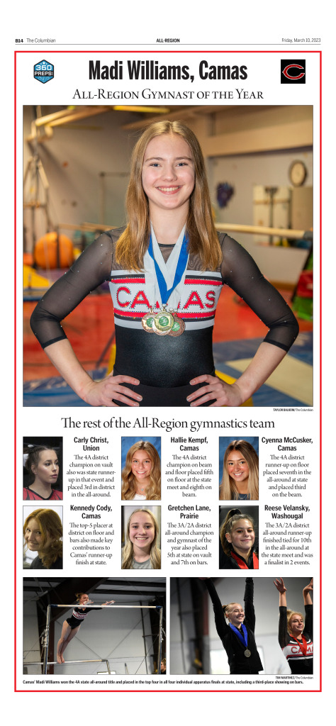 All-Region gymnastics 2023 commemorative page can be found in The Columbian's e-edition. PDF