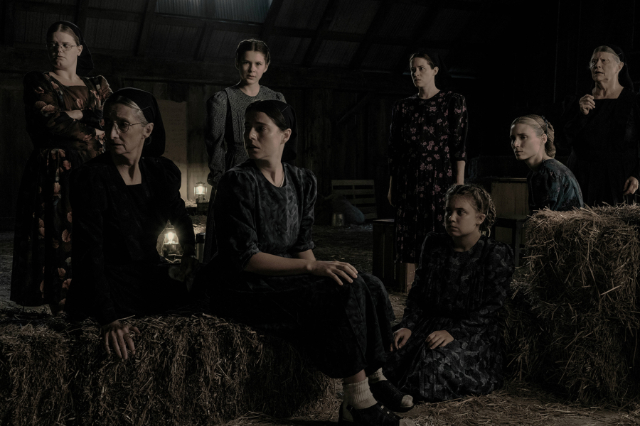From left, Michelle McLeod, Sheila McCarthy Liv McNeil, Jessie Buckley, Claire Foy, Kate Hallett, Rooney Mara and Judith Ivey in "Women Talking." (United Artists/Zuma Press/TNS)