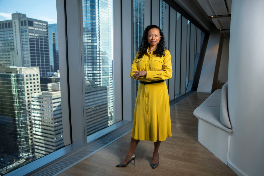 Dalila Wilson Scott, Executive Vice President and Chief Diversity Officer at Comcast, posed for a portrait at the Comcast Technology Center in Philadelphia in early February.