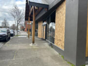 Plywood covers three windows and a pair of front doors that were smashed early Saturday at Heathen Brewing Feral Public House in downtown Vancouver. The Vancouver Police Department is investigating the vandalism.