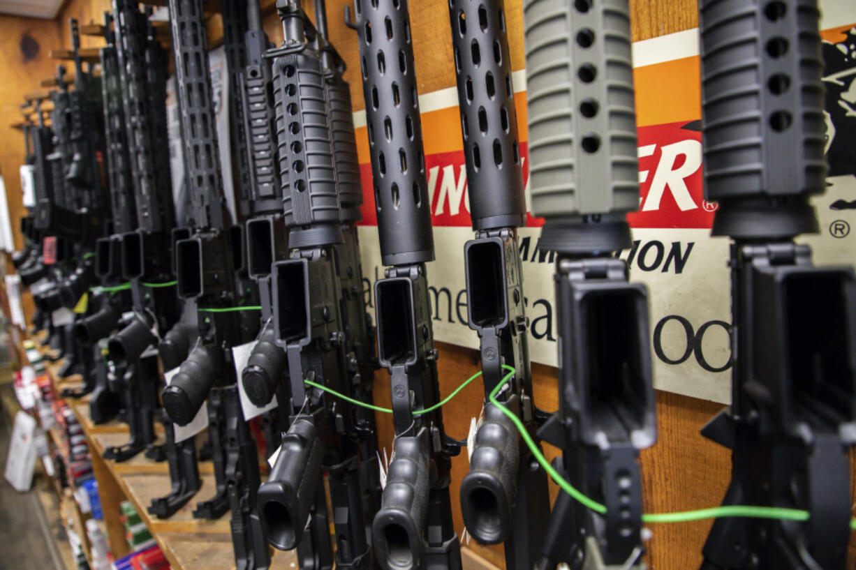 AR-15-style rifles are on display at Freddie Bear Sports gun shop in Tinley Park, Illinois, on Aug. 8, 2019.
