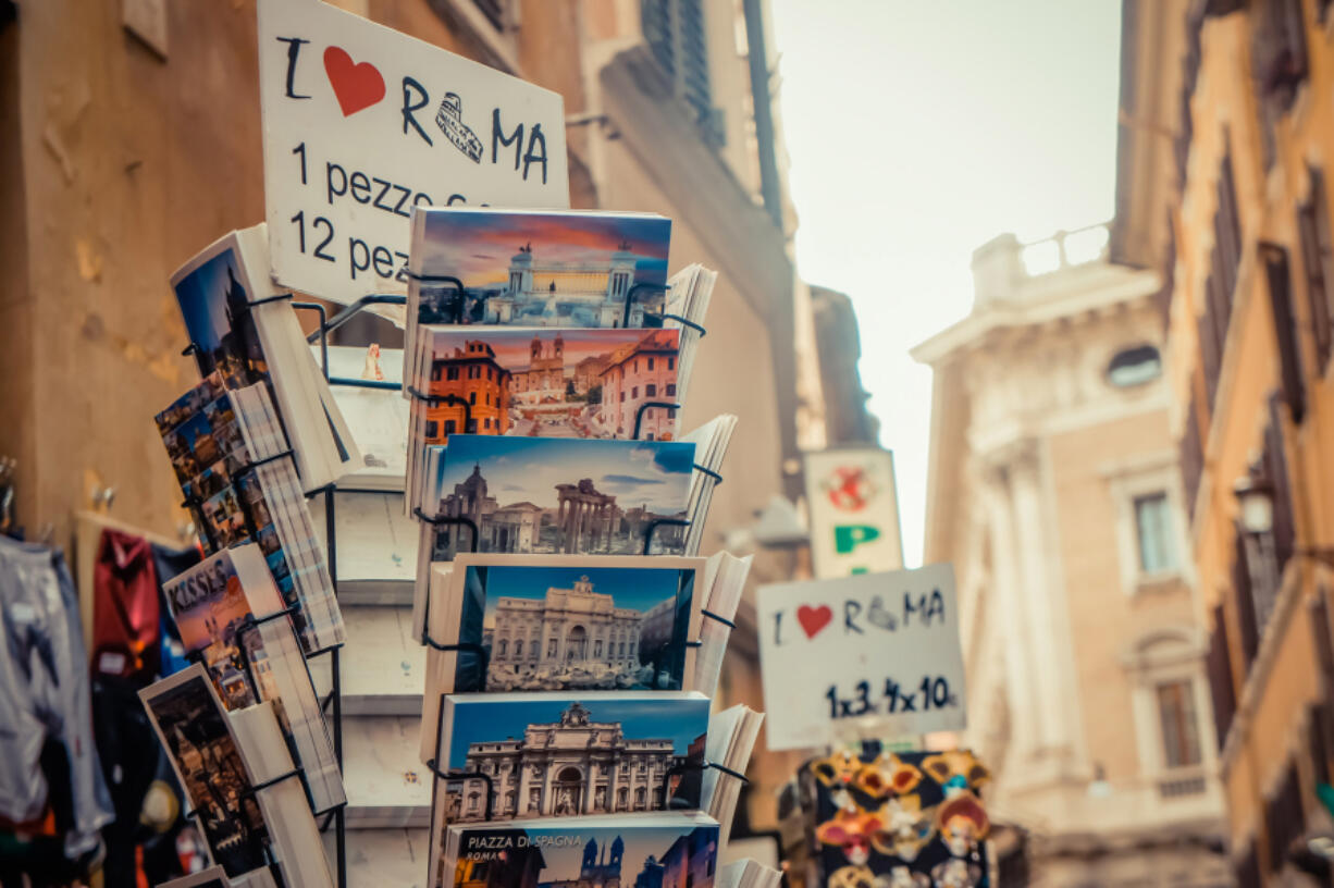 Postcards for sale on the street in Rome.