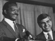 The Rev. Jesse Jackson with nominee Michael Dukakis at the Democratic National Convention on July 18, 1988, in Atlanta.