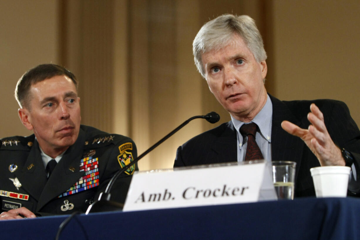 Gen. David Petraeus and U.S. Ambassador Ryan Crocker testify on the future course of the war in Iraq before a joint hearing of the House Armed Services Committee and House Foreign Relations Committee Monday, Sept. 10, 2007, in Washington.