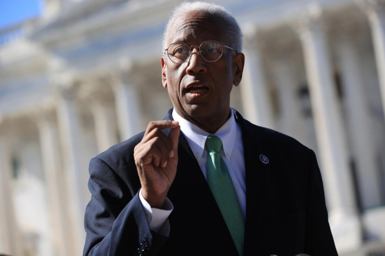 Rep. Donald McEachin (D-VA) speaks during a rally to highlight the efforts of Congressional Democrats to legislate against climate change outside the U.S. Capitol on Oct. 20, 2021, in Washington, D.C.