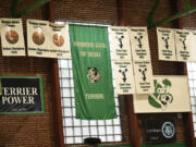 Banners hang in the gymnasium at the Washington School for the Deaf on Tuesday, March 28, 2023.
