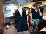Though skirts are her biggest sellers, Stacey Silber of Do Over Designs also creates more sophisticated custom clothing to sell at juried art festivals, like this jacket pieced together with scraps of black denim and lined with a black-and-gold silk. All of Silber's materials come from Goodwill.