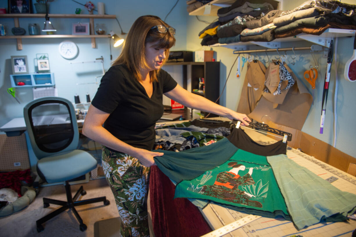 Stacey Silber of Do Over Designs sews skirts out of upcycled clothing at her home studio in Vancouver's Burnt Bridge neighborhood.