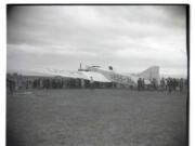 The Soviet ANT-4 airplane was examined by a crowd at Pearson Field in Vancouver on Oct. 18 or 19, 1929. The transport bomber, "Land of the Soviets," developed engine trouble shortly after reaching Portland during a trans-Siberian flight from Moscow to New York.