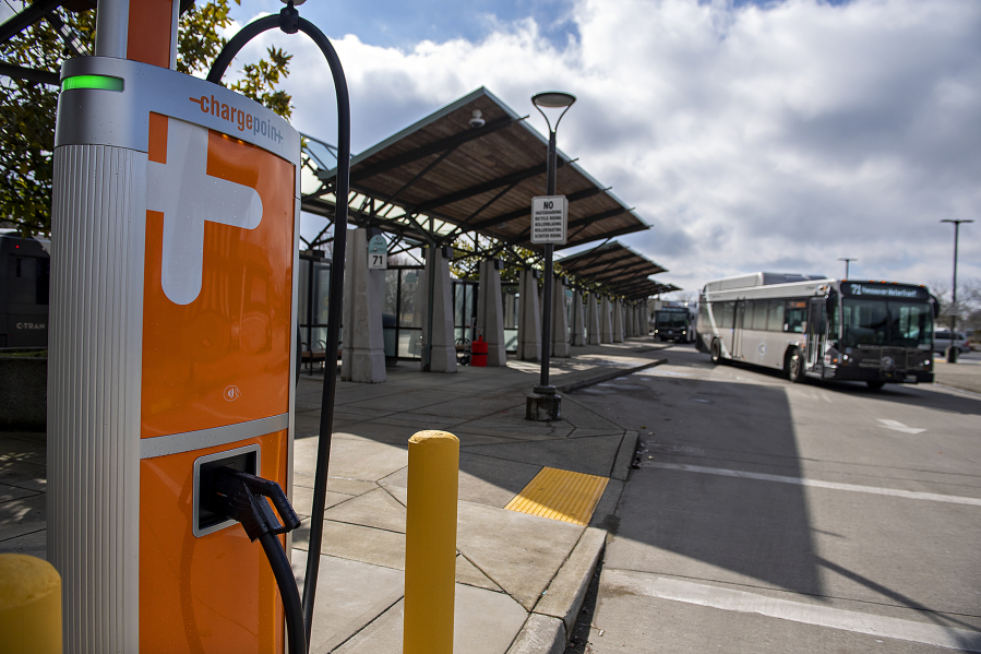 To prepare for its first 10 battery electric buses scheduled to be in service this summer, C-Tran has installed four Level 3 chargers with three dispensers each at its main maintenance and operation facility -- 12 plugs for 10 buses.
