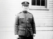 Lt. Louis Barin (1890-1920) sports his Naval officer's uniform. Barin built his airplanes. One lifted 20 feet skyward, then nose-dived into the earth. He chopped it into kindling and stored it in the basement of his Portland home. In 1919, he piloted a flying boat attempting the first crossing of the Atlantic.