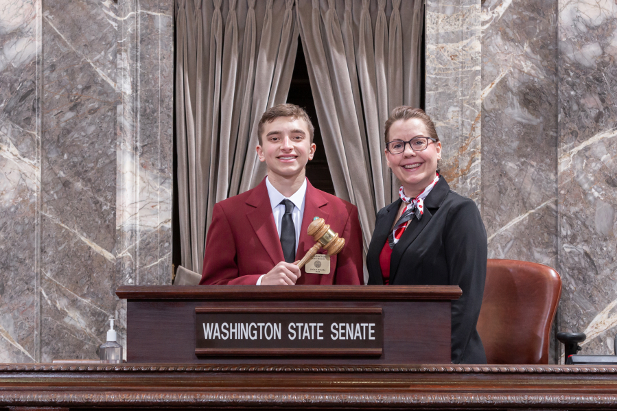 Logan Sellers, 16, a junior at Union High School in Camas, served as a page for the Washington state Senate at the state Capitol in Olympia during the week of Feb.