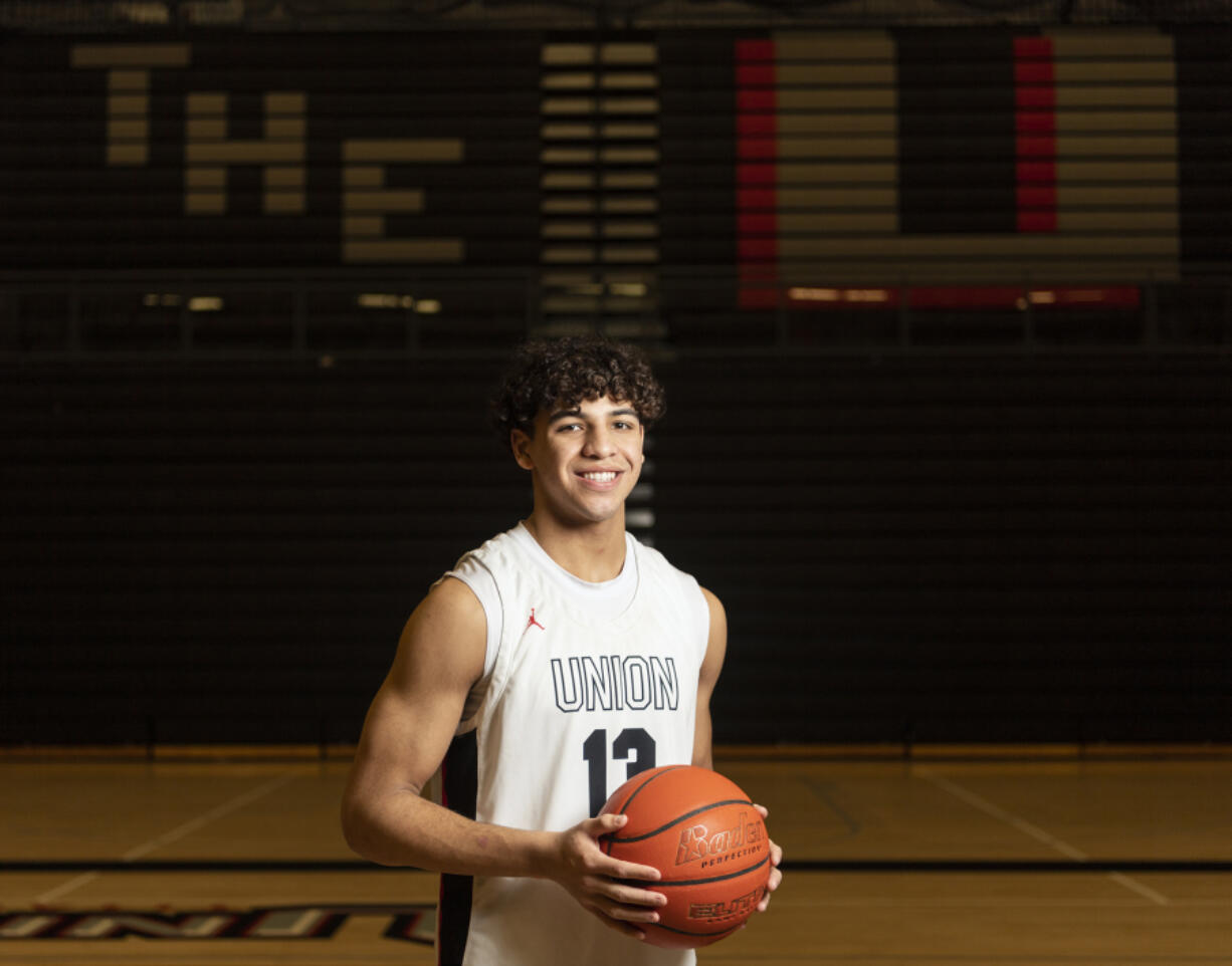 Union senior Yanni Fassilis stands for a portrait Wednesday, March 8, 2023, at Union High School. Fassilis is The Columbian???s All-Region boys basketball player of the year.
