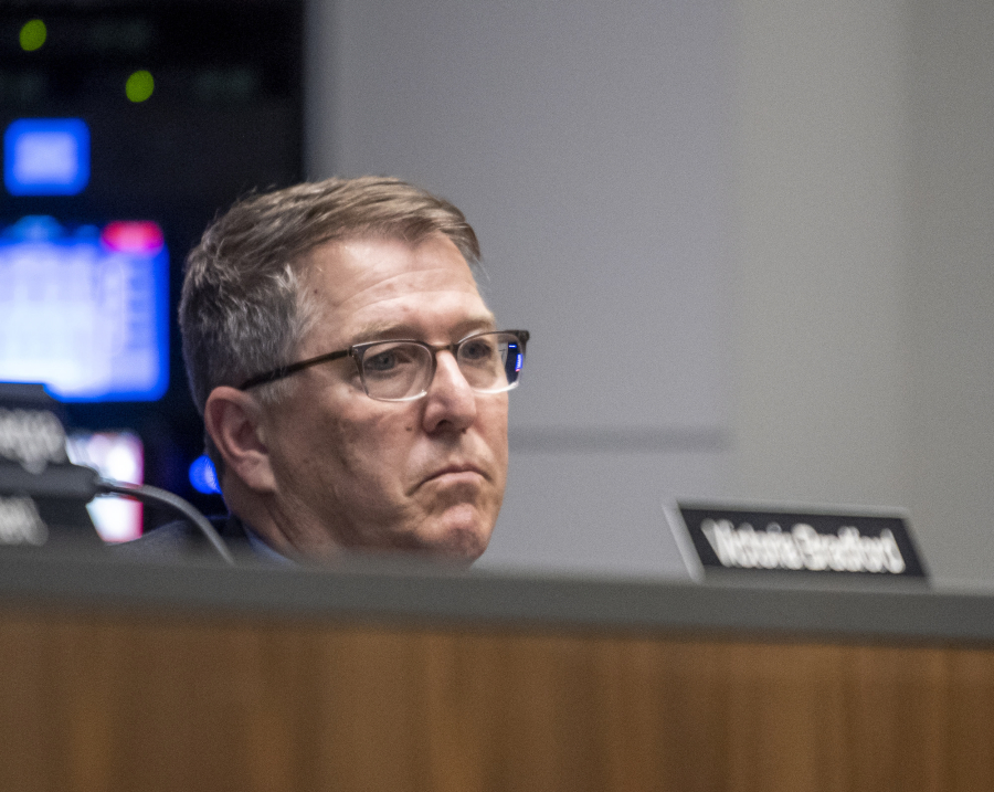 Evergreen Public Schools superintendent John Boyd listens to community feedback in March 2023 during an Evergreen Public Schools meeting at Evergreen Public Schools headquarters.