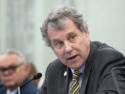 FILE - Sen. Sherrod Brown, D-Ohio, speaks during a Senate Commerce, Science, and Transportation Committee hearing on improving rail safety in response to the East Palestine, Ohio train derailment, on Capitol Hill in Washington, March 22, 2023.
