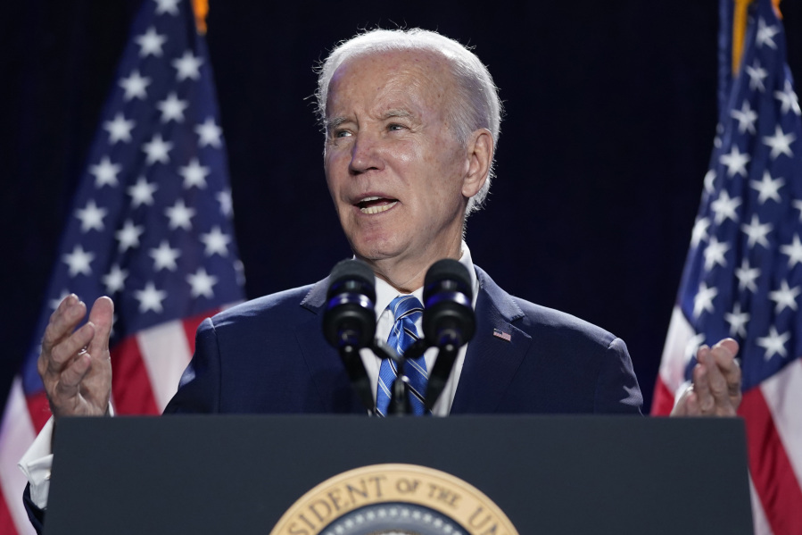 President Joe Biden speaks to the House Democratic Caucus Issues Conference, Wednesday, March 1, 2023, in Baltimore.