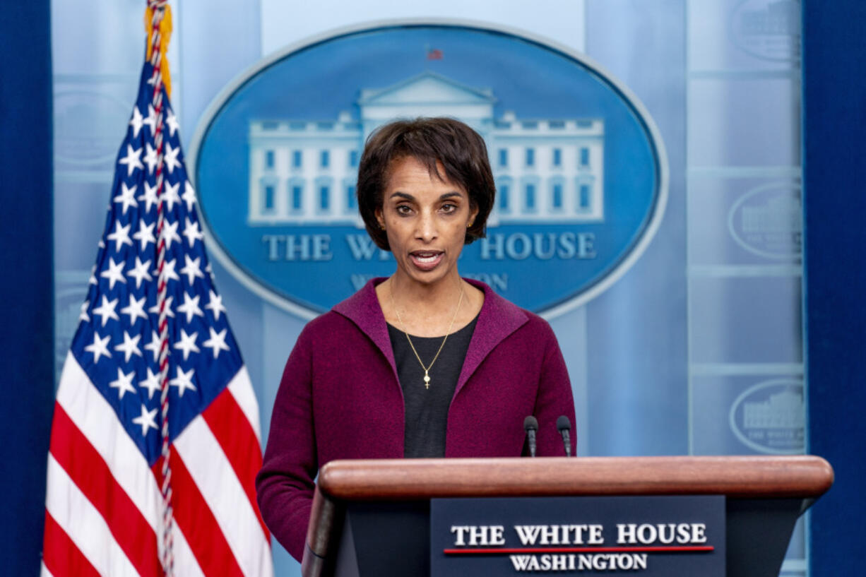 Council of Economic Advisers Chair Cecilia Rouse speaks at a press briefing at the White House in Washington, Friday, March 10, 2023.