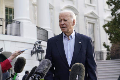 President Joe Biden talks with reporters on the South Lawn of the White House in Washington, Friday, March 31, 2023 before boarding Marine One. Biden is heading to Mississippi to survey damage from a recent tornado.