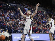 Gonzaga forward Drew Timme (2) celebrates his dunk during the second half of an NCAA college basketball game against Chicago State, Wednesday, March 1, 2023, in Spokane, Wash. Gonzaga won 104-65.