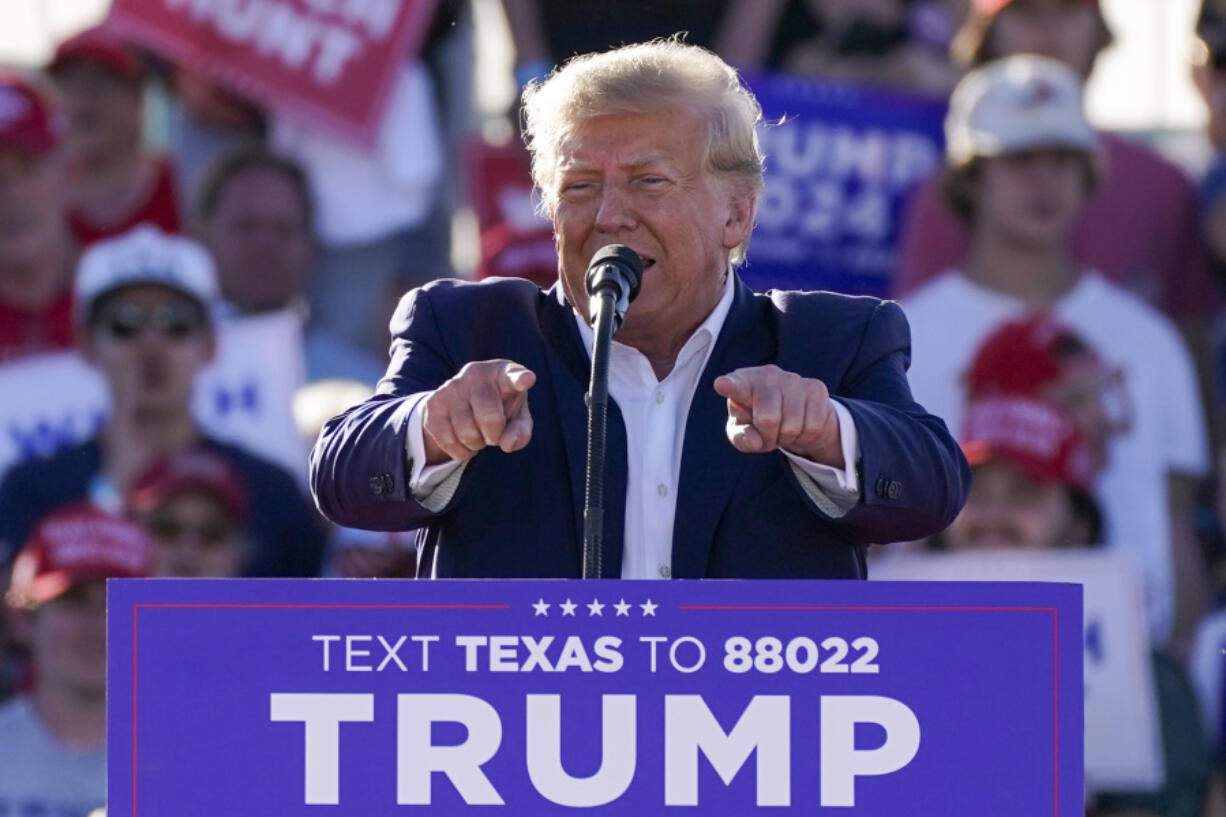 Former President Donald Trump speaks at a campaign rally Saturday at Waco Regional Airport in Waco, Texas.