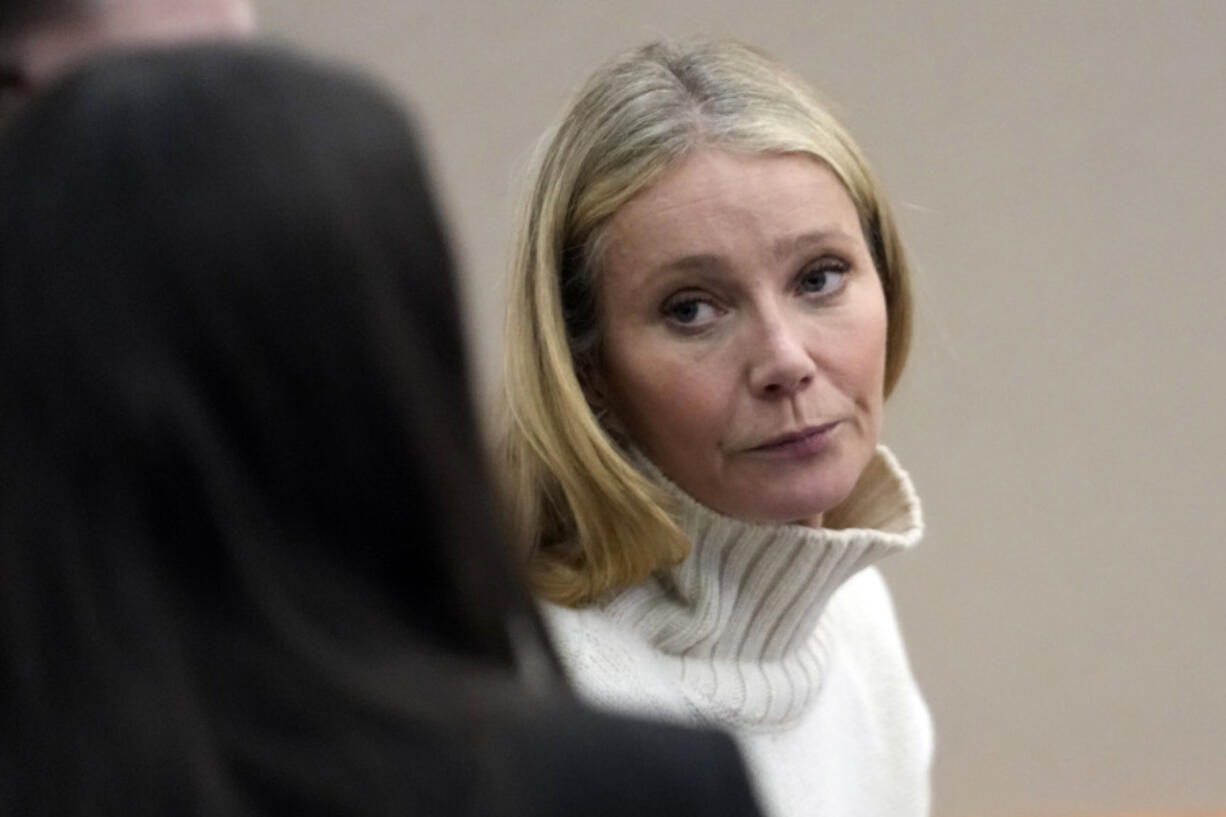 Actor Gwyneth Paltrow looks on before leaving the courtroom, Tuesday, March 21, 2023, in Park City, Utah, where she is accused in a lawsuit of crashing into a skier during a 2016 family ski vacation, leaving him with brain damage and four broken ribs. Terry Sanderson claims that the actor-turned-lifestyle influencer was cruising down the slopes so recklessly that they violently collided, leaving him on the ground as she and her entourage continued their descent down Deer Valley Resort, a skiers-only mountain known for its groomed runs, apr?s-ski champagne yurts and posh clientele.