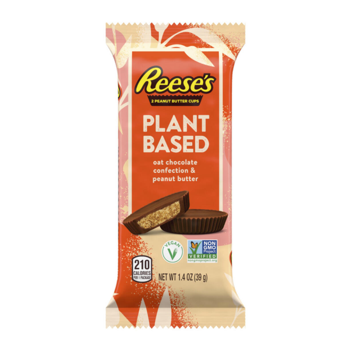 This image provided by The Hershey Company shows the company's new plant-based Reese's peanut butter cups. Hershey said Tuesday, March 7, 2023, that Reese's plant-based peanut butter cups will be its first plant-based chocolate sold nationally when they go on sale in March. A second vegan offering, Hershey's plant-based extra creamy with almonds and sea salt, will follow in April.