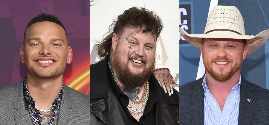This combination of photos shows country singers Kane Brown, left, Jelly Roll and Cody Johnson who were each nominated for three CMT Music Awards.