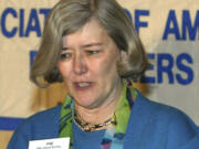 FILE - Association of American Publishers President Pat Schroeder attends the AAP's 2004 general annual meeting in Washington on Feb. 26, 2004. Schroeder, a former Colorado representative and pioneer for women's and family rights in Congress, died Monday night, March 13, 2023, at the age of 82. Schroeder's former press secretary, Andrea Camp, said Schroeder suffered a stroke recently and died at a hospital in Florida, the state where she had been residing.