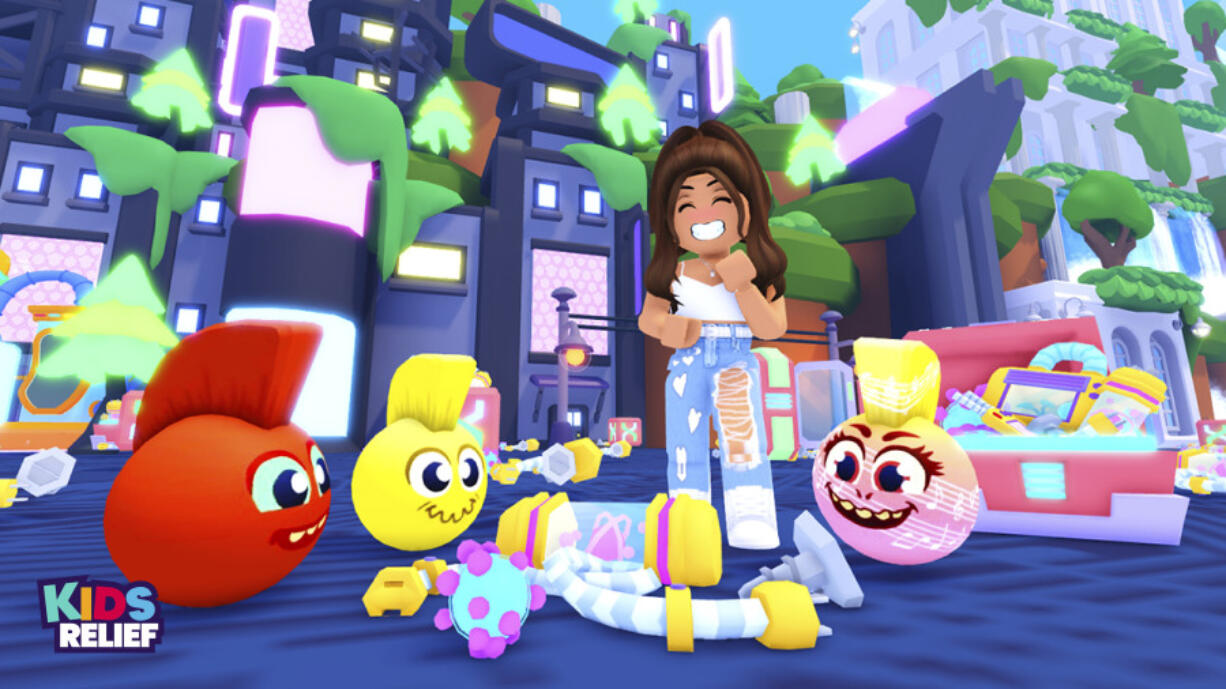 This image provided by Comic Relief US on March 28, 2023, shows Kids Relief Presents: Solarpunk Simulator." The virtual world is part of Comic Relief US' Kids Relief initiative that will teach youth about the power of working for the collaborative good on the Roblox gaming platform.