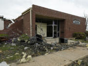 The Rolling Fork Police Station was heavily damaged by the Friday night tornado that hit the Mississippi Delta community as photographed Sunday, March 26, 2023. The station was among the public buildings heavily damaged or destroyed by the Friday night tornado that hit Rolling Folk, Miss. (AP Photo/Rogelio V.