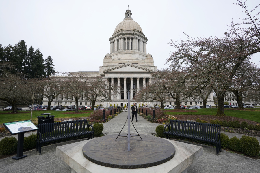 The sun dial stands in front of the Legislative Building at the state Capitol in Olympia in March 2022.