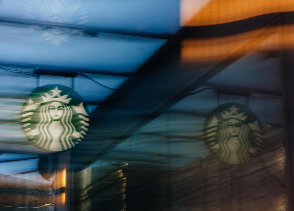 The Starbucks logo is seen at the 5th Ave. and Pike Street location as workers hand out flyers to customers with information about stalled union negotiations on Tuesday, Feb. 14, 2023, in Seattle.