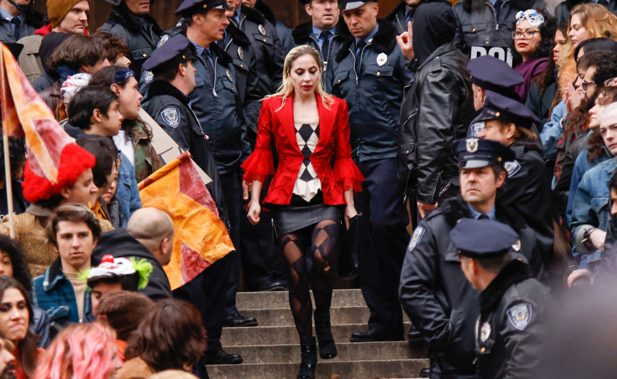 Lady Gaga performs during the filming of the movie "Joker: Folie ? Deux" in New York on March 25.
