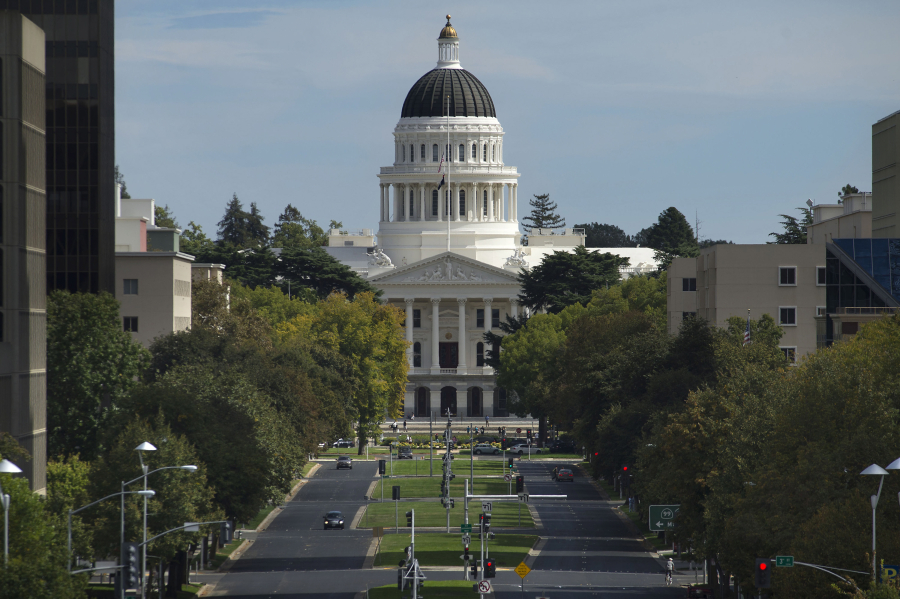 The California State Capitol in Sacramento. As a slowing economy cools tax revenue, some state states, like California, are feeling the pinch.