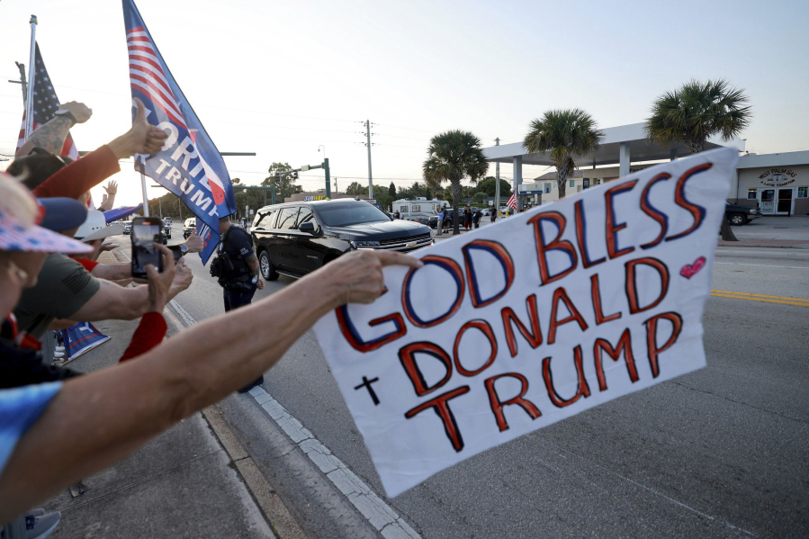 Impassioned supporters of Donald Trump aren't shrinking away from the former president after a New York grand jury indicted him on 34 felony counts. A group gathered at the shopping plaza on Southern Boulevard between Parker Avenue and Lake Avenue in West Palm Beach showed their support Tuesday as his motorcade traveled from Palm Beach International Airport to his Mar-a-Lago resort and home in Palm Beach.