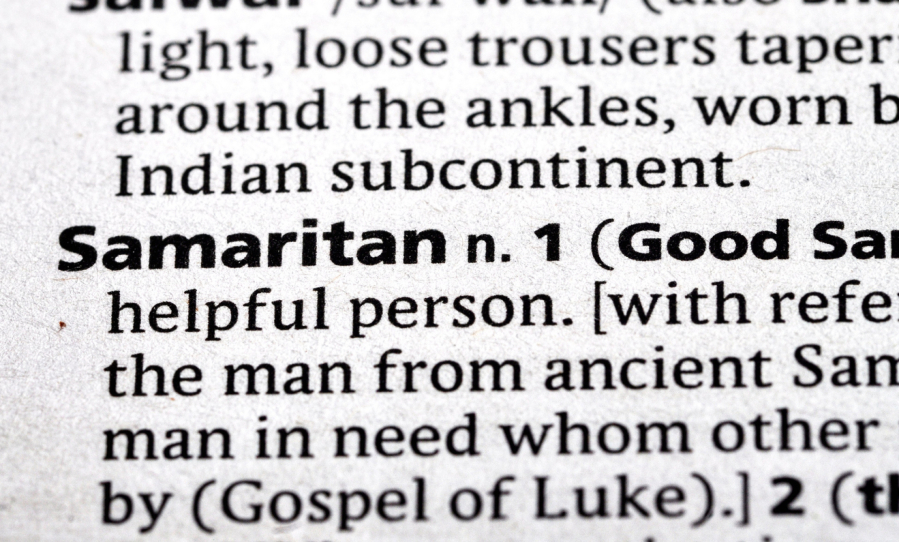 close up photo of the word samaritan