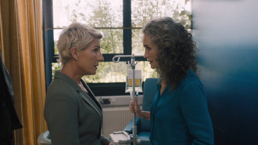 Tamsin Greig, left, and Andie MacDowell star in "My Happy Ending." (Roadside Attractions)