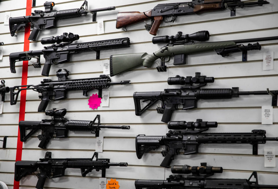 Guns for rent at the Bellevue Indoor Gun Range on Monday, Aug. 22, 2022. The WA legislature has passed a ban on assault-style rifles.
