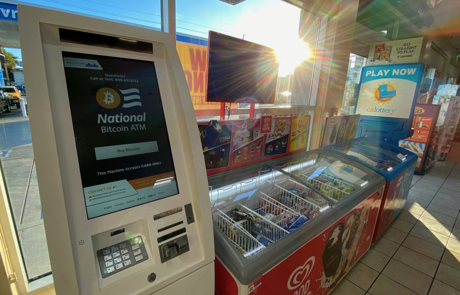 A bitcoin ATM is seen inside a gas station in Los Angeles on June 24, 2021.