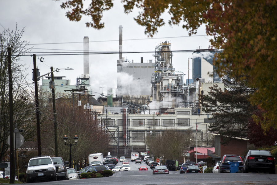 The Georgia Pacific paper mill as seen from Northeast Fifth Avenue in Camas. The mill downsized in 2018, and shuttered its pulp mill, but still operates one paper line.