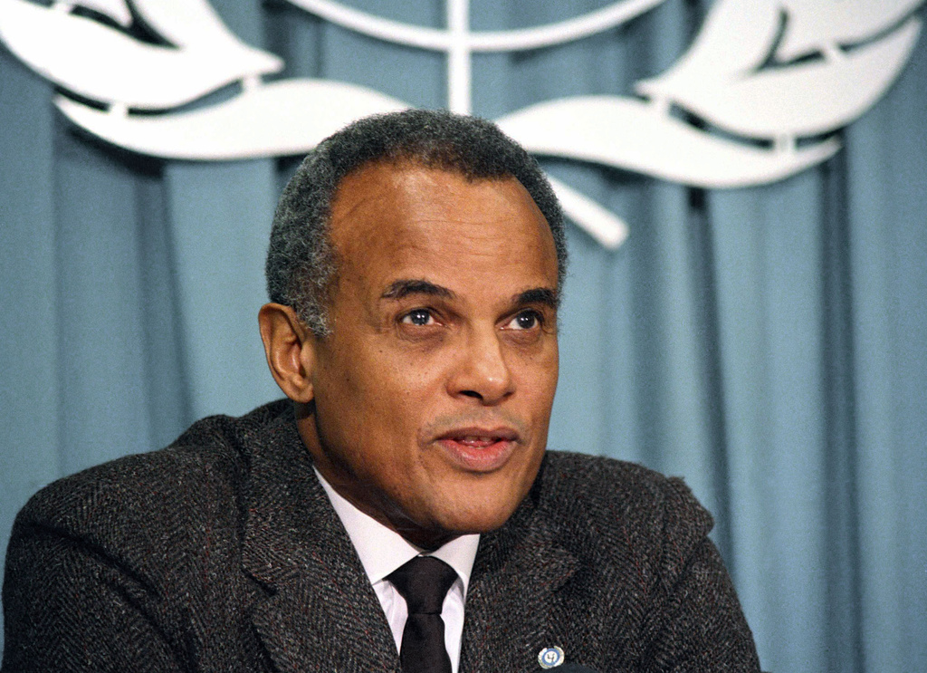 FILE - Harry Belafonte, newly appointed goodwill ambassador for the United Nations Children's Fund (UNICEF) speaks at a news conference at the UN in New York, March 4, 1987. Belafonte died Tuesday of congestive heart failure at his New York home. He was 96.
