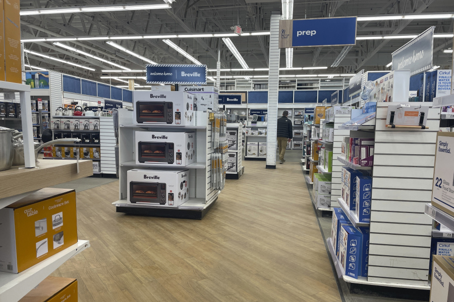 Products are displayed for sale at a Bed Bath & Beyond store in Anchorage, Alaska, on Sunday, April 23, 2023. One of the original big box retailers, the company filed for bankruptcy protection on Sunday, following years of dismal sales and losses and numerous failed turnaround plans.