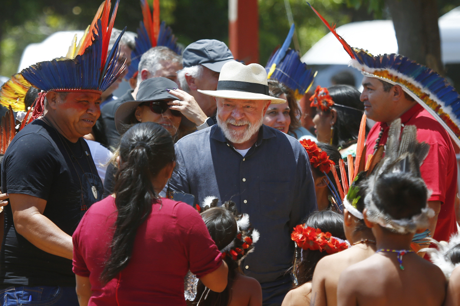 FILE - Brazil's President Luiz Inacio Lula da Silva arrives to meet with Indigenous leaders at Caracarana Lake Regional Center in Normandia, on the Raposa Serra do Sol Indigenous reserve in Roraima state, Brazil, March 13, 2023.