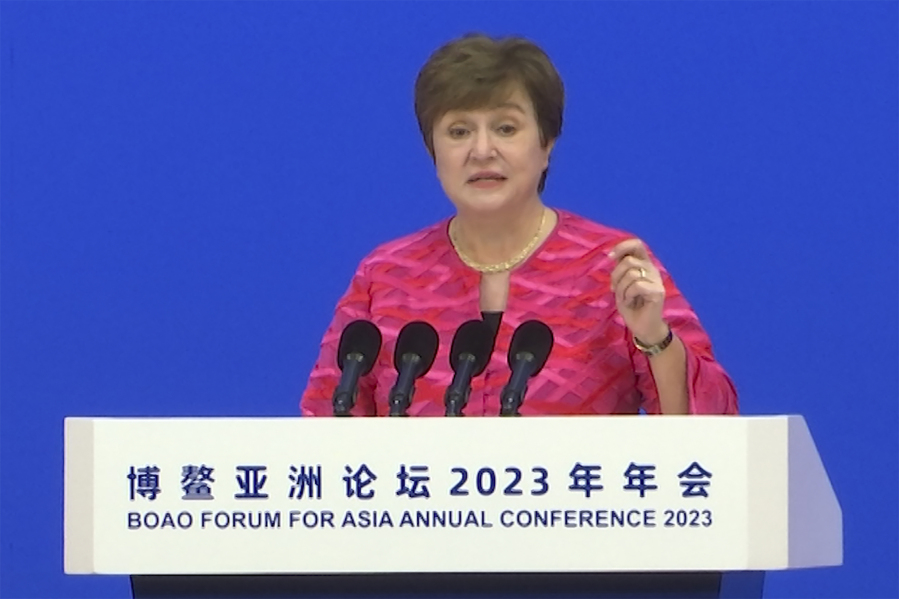 In this image taken from video, Managing Director Kristalina Georgieva of the International Monetary Fund speaks at the opening ceremony of the Boao Forum for Asia in Boao in southern China's Hainan Province, Thursday, March 30, 2023.